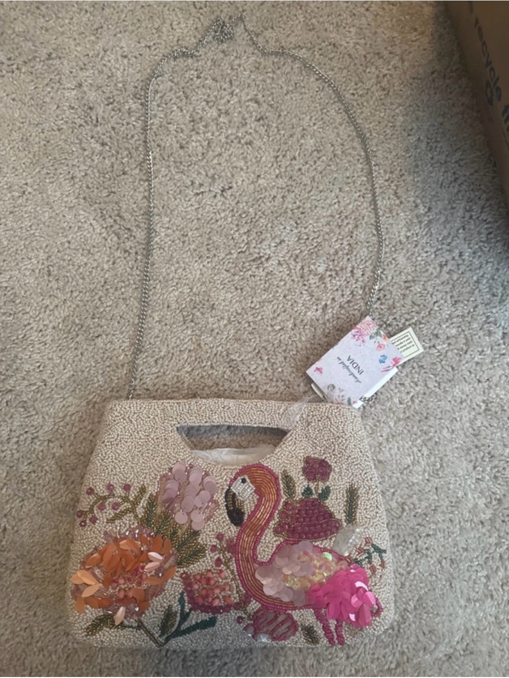 Beaded Flamingo Floral Crossbody Bag - Pink